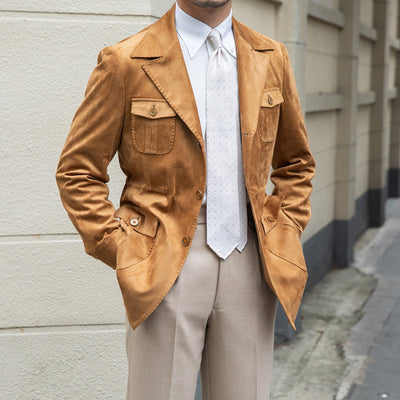 Chaqueta italiana Old Money de ante y terciopelo, corte Slim Fit