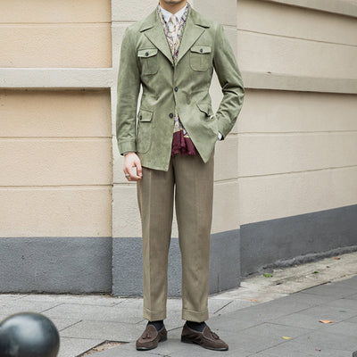 Chaqueta italiana Old Money de ante y terciopelo, corte Slim Fit