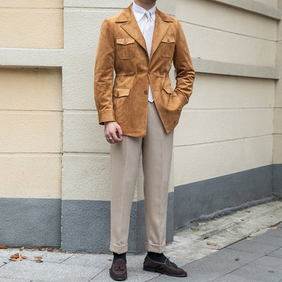 Chaqueta italiana Old Money de ante y terciopelo, corte Slim Fit