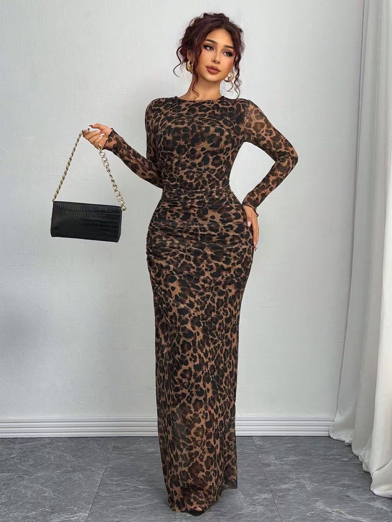 Natalia | Vestido Maxi Bodycon de Manga Larga Impreso y Cómodo