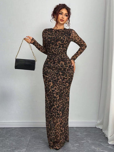Natalia | Vestido Maxi Bodycon de Manga Larga Impreso y Cómodo