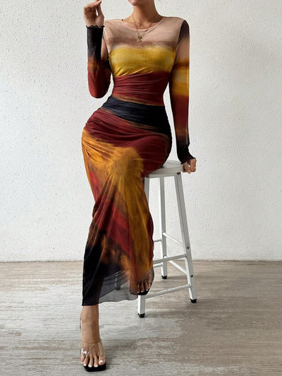Natalia | Vestido Maxi Bodycon de Manga Larga Impreso y Cómodo